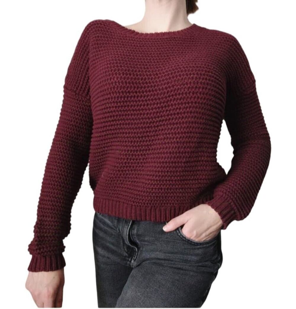 Aeropostale Women’s Sweater Burgundy Waffle Knit Y2K Size XS Euc